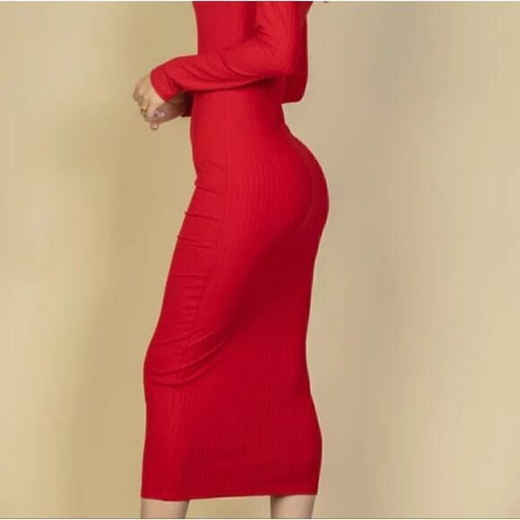New‎ arrivals.. Ribbed mock neck long sleeve bodycon midi dress - Picture 5 of 6